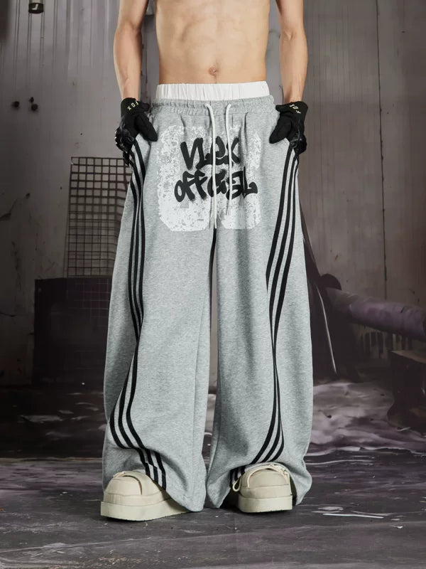 Loose Graffiti Print Striped Sweatpants 3