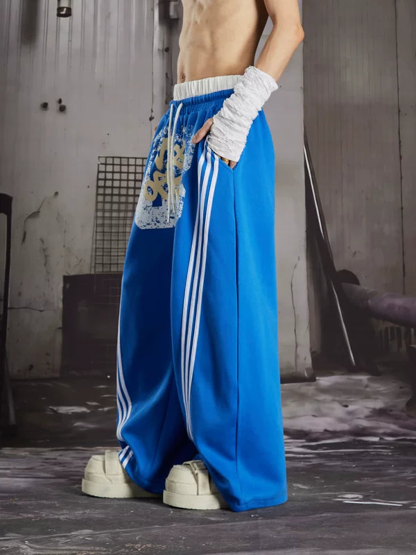Loose Graffiti Print Striped Sweatpants 5