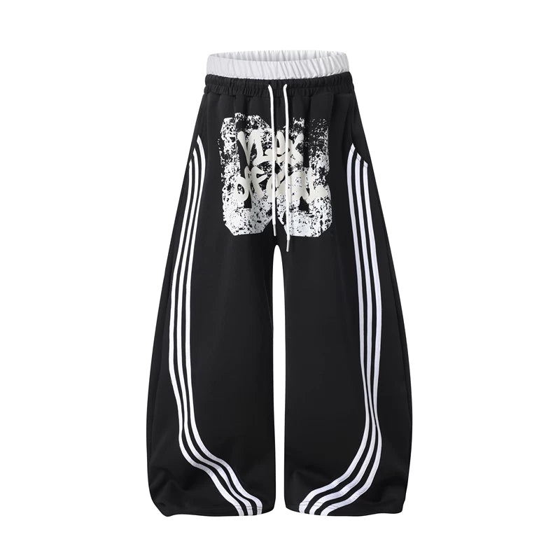 6102725065774,6102725065775,6102725065776,6102725065777, Loose Graffiti Print Striped Sweatpants