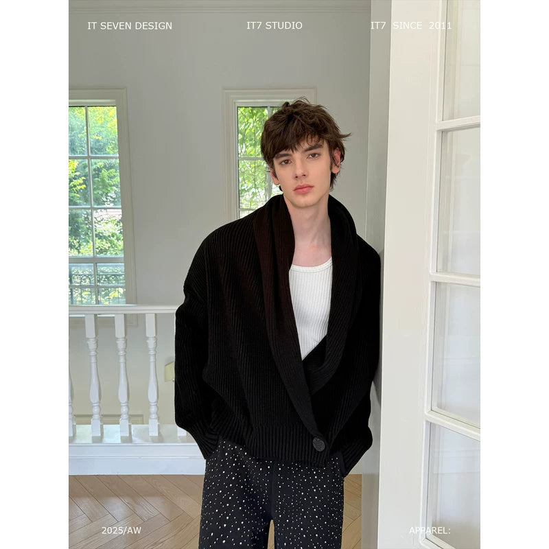 Loose Knit Shawl Collar Cardigan Sweater 1