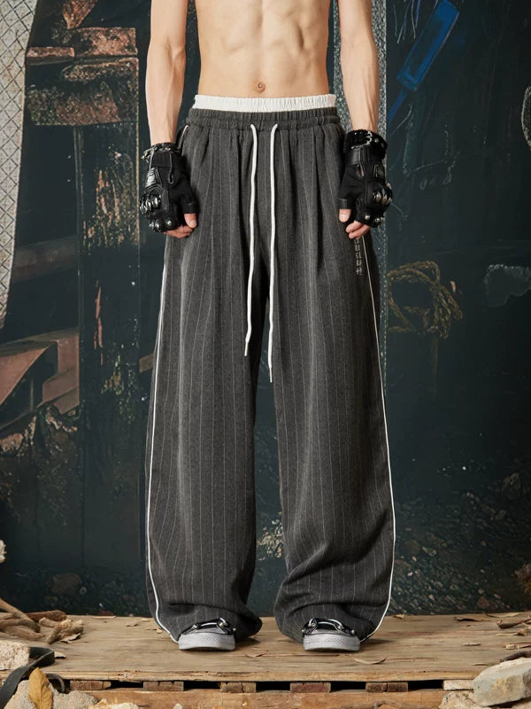 Loose Pinstripe Drawstring Sporty Casual Pants 1