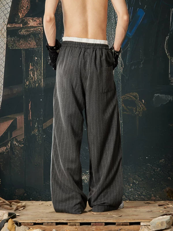 Loose Pinstripe Drawstring Sporty Casual Pants 3