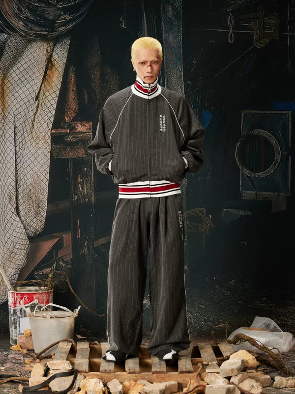 Loose Pinstripe Drawstring Sporty Casual Pants 4
