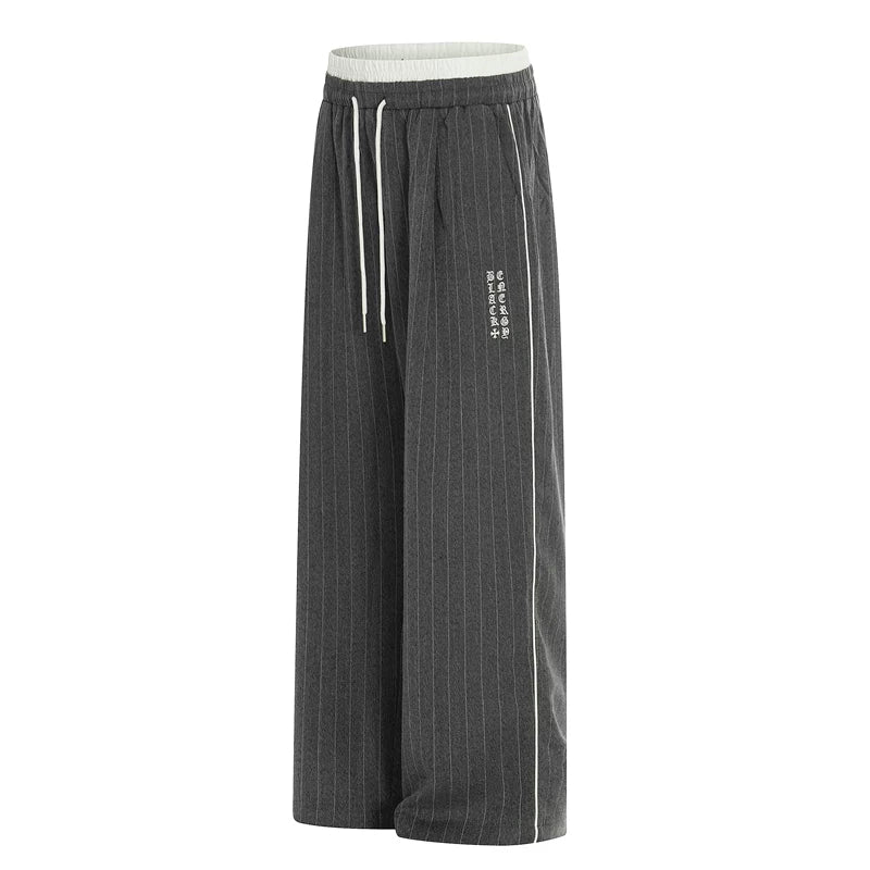 6185363151519,6185363151521,6185363151523,6185363151525, Loose Pinstripe Drawstring Sporty Casual Pants