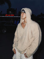 Loose Retro V-Neck Knitted Hooded Sweater 3