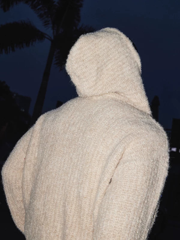 Loose Retro V-Neck Knitted Hooded Sweater 4