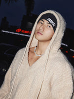 Loose Retro V-Neck Knitted Hooded Sweater 5