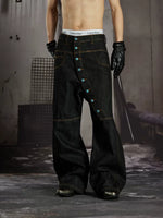 Loose Straight Leg Button Placket Jeans 4