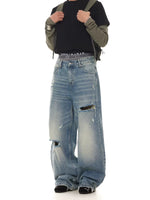Loose Straight Leg Distressed Jeans Pants 1