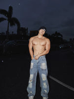 Loose Straight Leg Ripped Denim Pants 1