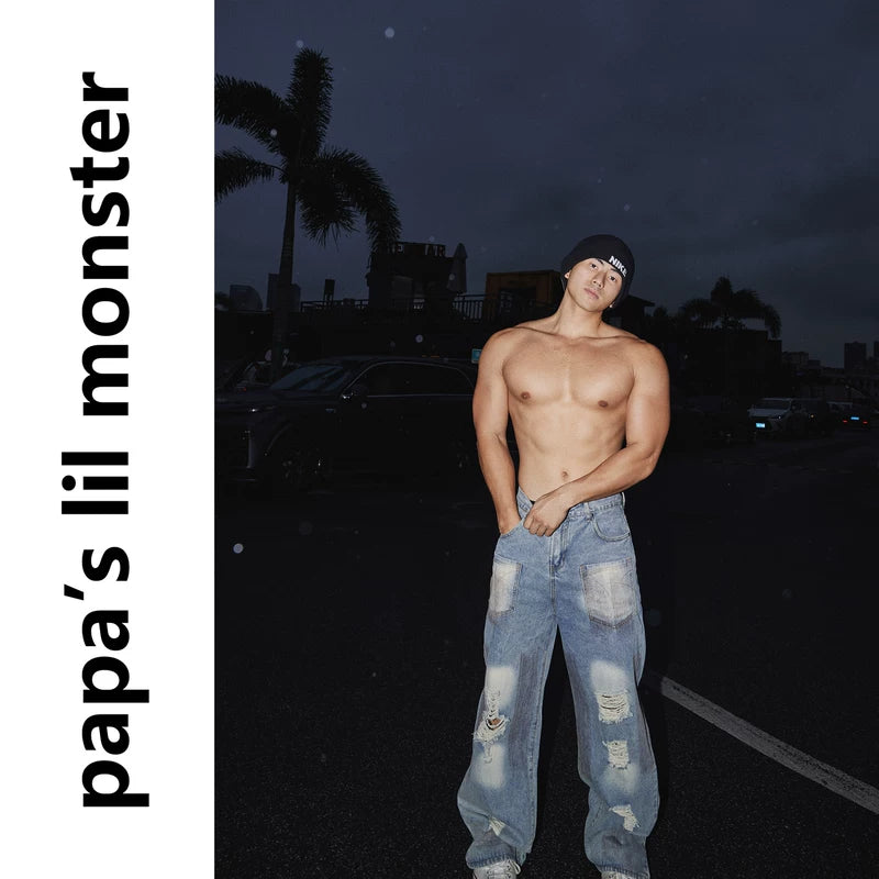 5980793692133,5980793692134,5980793692135,5980793692136,5980793692137, Loose Straight Leg Ripped Denim Pants