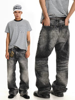 Loose Straight Leg Whiskered Denim Pants 1