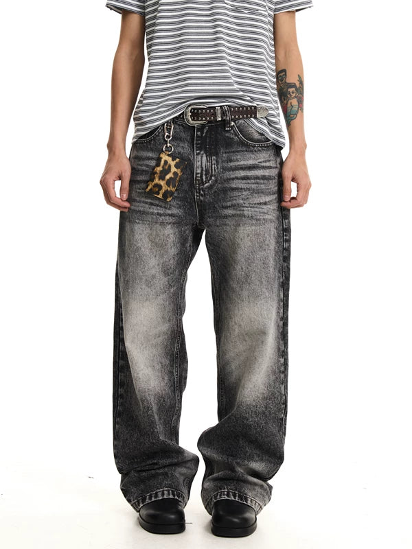 Loose Straight Leg Whiskered Denim Pants 2