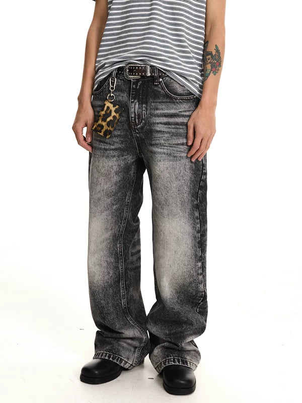 Loose Straight Leg Whiskered Denim Pants 3