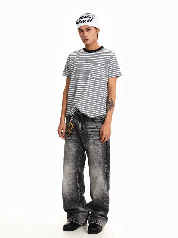 Loose Straight Leg Whiskered Denim Pants 5