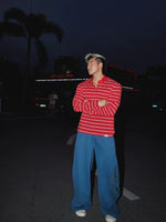 Loose Striped Long-Sleeve Polo Shirt 4