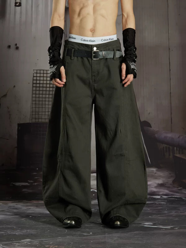 Loose Wide-Leg Patchwork Jeans with Belt 1