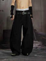 Loose Wide-Leg Patchwork Jeans with Belt 2