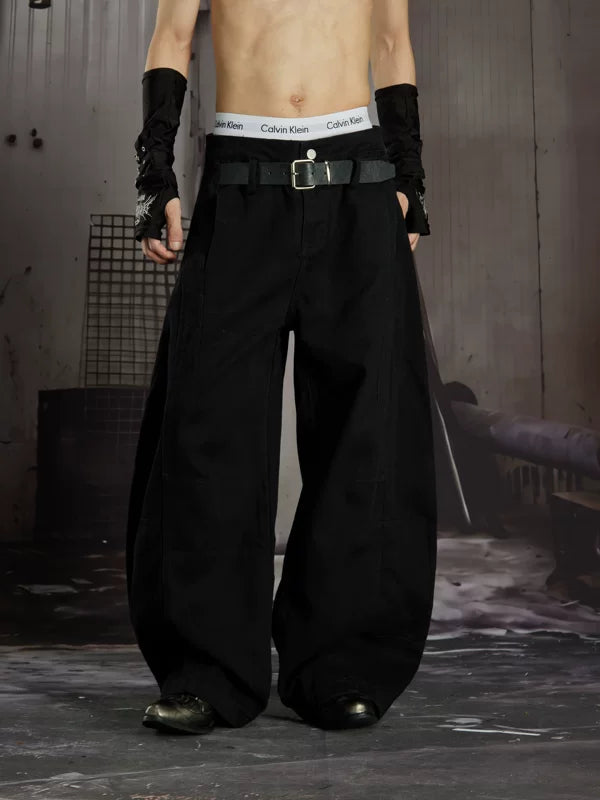 Loose Wide-Leg Patchwork Jeans with Belt 2