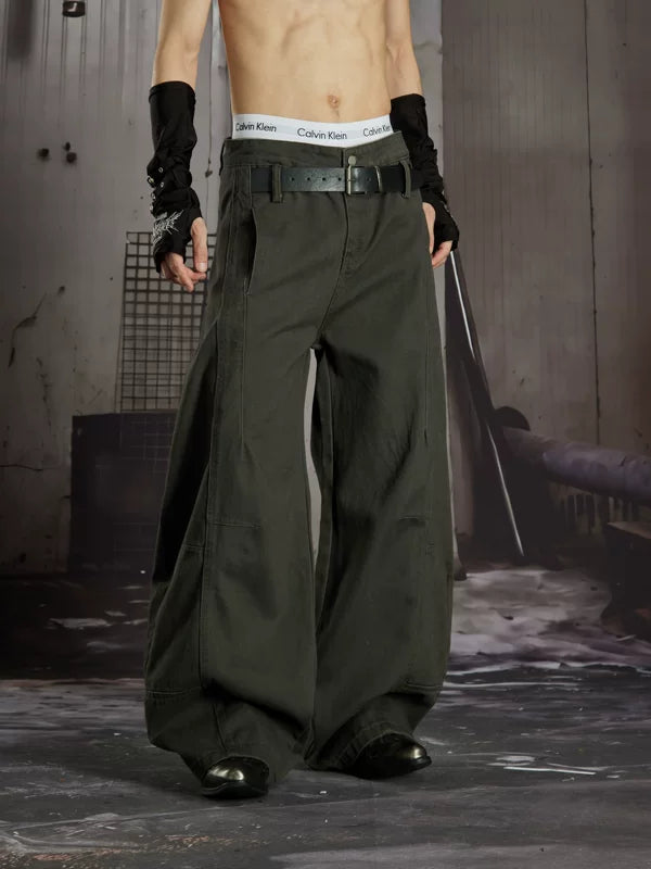 Loose Wide-Leg Patchwork Jeans with Belt 4