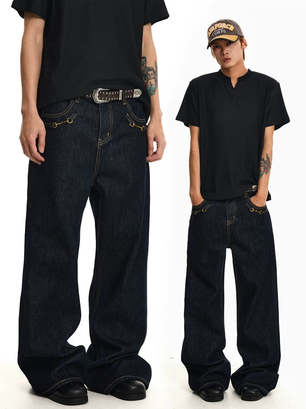 Loose Wide-Leg Raw Denim Pants 1