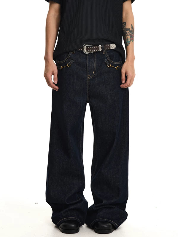 Loose Wide-Leg Raw Denim Pants 2