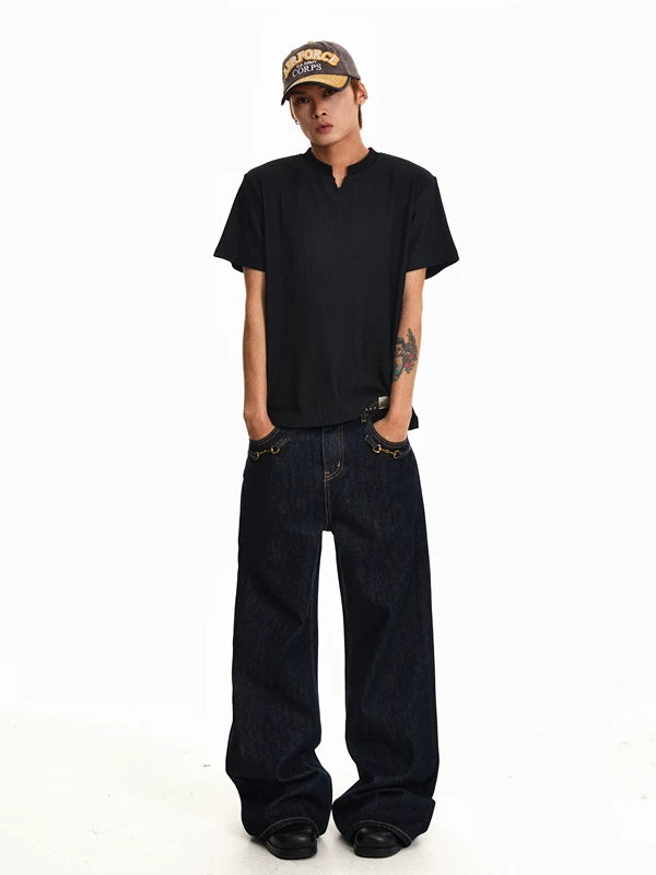 Loose Wide-Leg Raw Denim Pants 5