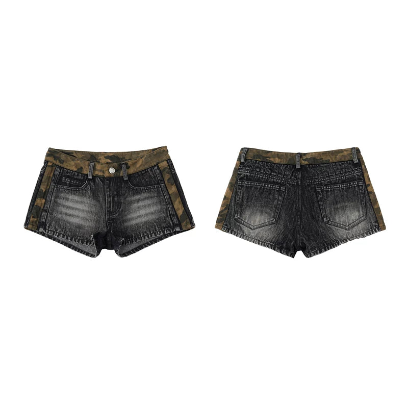 6093787684778,6093787684779,6093787684780,6093787684781, Low-Rise Patchwork Denim Shorts