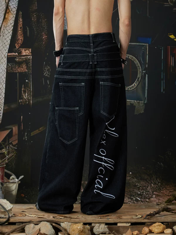 Low-Rise Wide-Leg Denim Cargo Pants 2