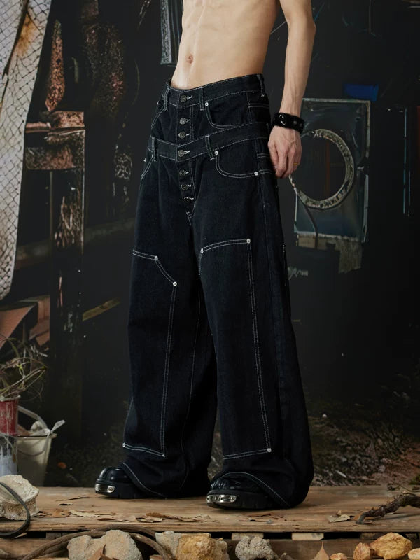 Low-Rise Wide-Leg Denim Cargo Pants 4