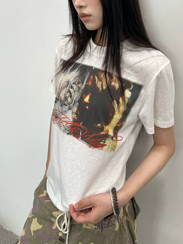 Lyocell Portrait Print Short-Sleeve T-Shirt 1