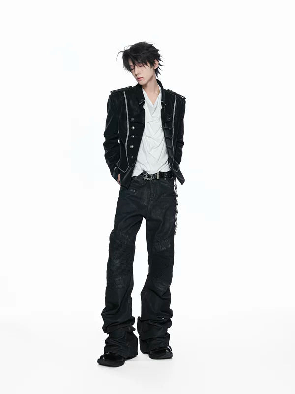Matte Leather Court-Style Buttoned Jacket 3