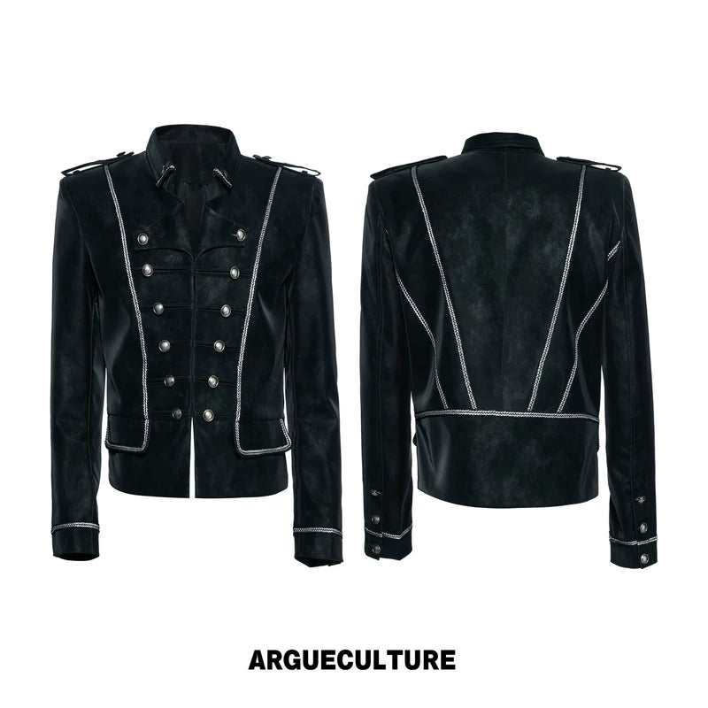 6296230022479,6296230022480,6296230022481, Matte Leather Court-Style Buttoned Jacket