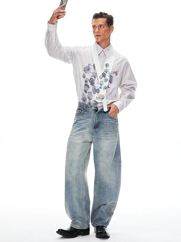 Medal Print Plaid Short Sleeve Shirt 5