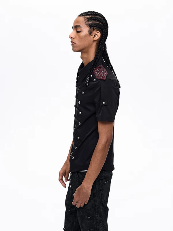Medieval Rivet Patchwork Zip-Up Shirt 2