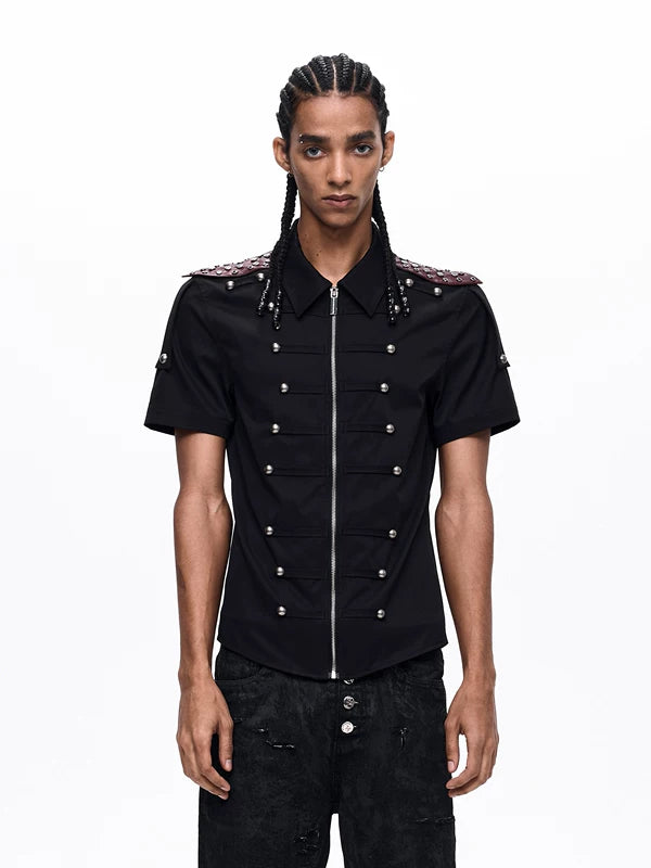 Medieval Rivet Patchwork Zip-Up Shirt 3