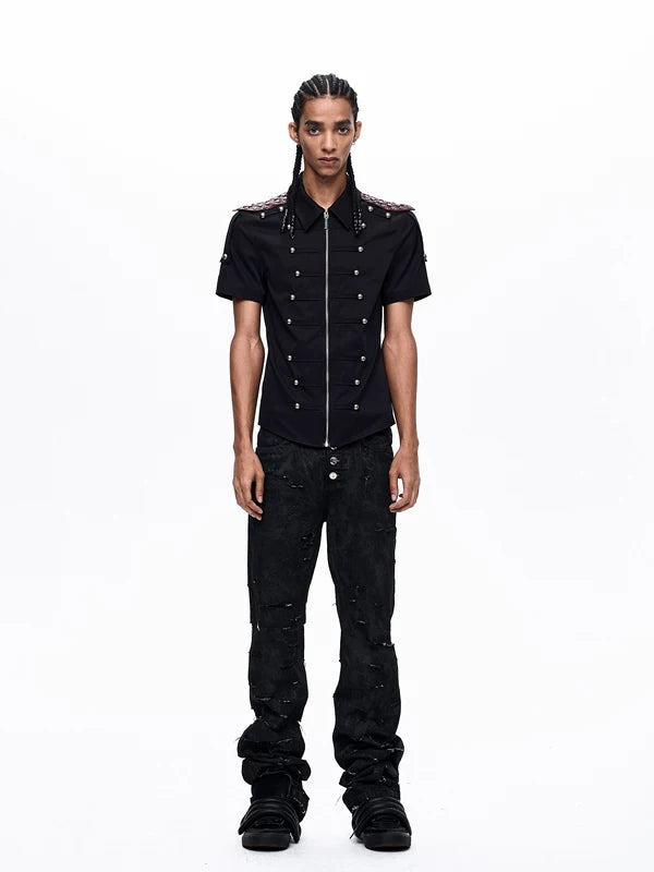 Medieval Rivet Patchwork Zip-Up Shirt 4