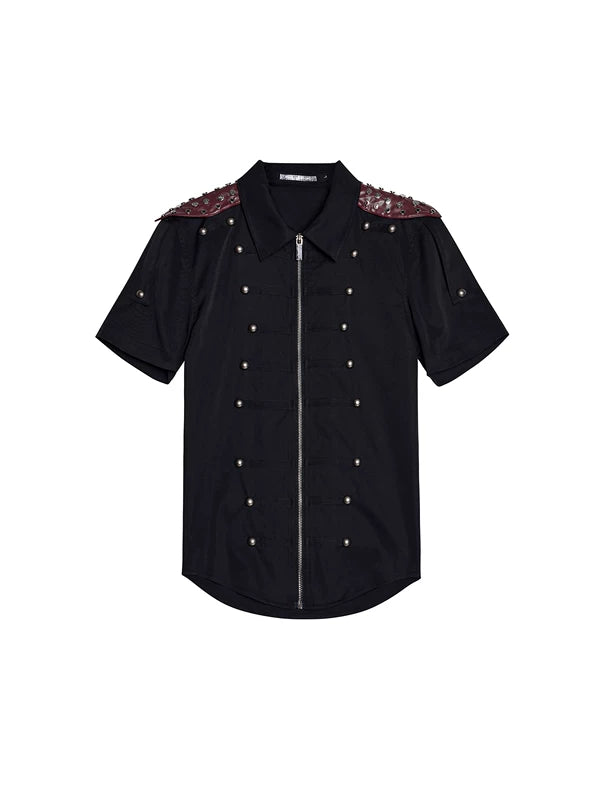 Medieval Rivet Patchwork Zip-Up Shirt 5