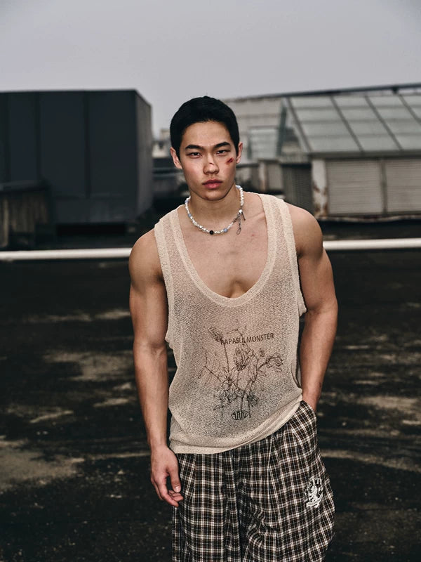 Mesh Hollow-Out Floral Knitted Vest 5