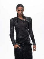 Mesh Long Sleeve Drawstring Slim T-Shirt 2