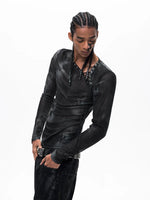 Mesh Long Sleeve Drawstring Slim T-Shirt 3