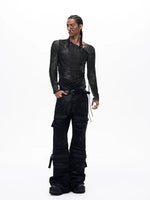 Mesh Long Sleeve Drawstring Slim T-Shirt 4