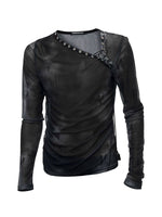 Mesh Long Sleeve Drawstring Slim T-Shirt 5