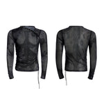 6208682726542,6208682726543,6208682726544,6208682726545, Mesh Long Sleeve Drawstring Slim T-Shirt