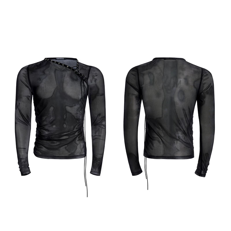 6208682726542,6208682726543,6208682726544,6208682726545, Mesh Long Sleeve Drawstring Slim T-Shirt