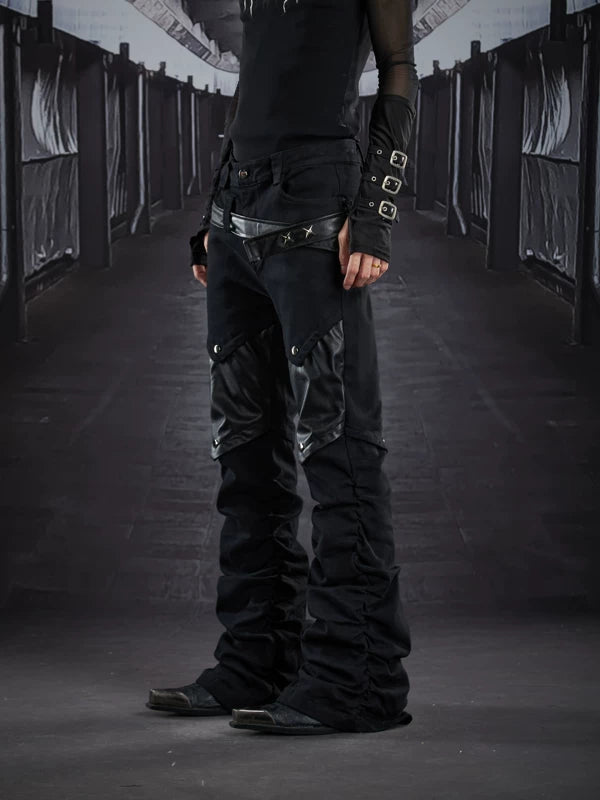 Metal Patchwork Layered Flared Pants 1