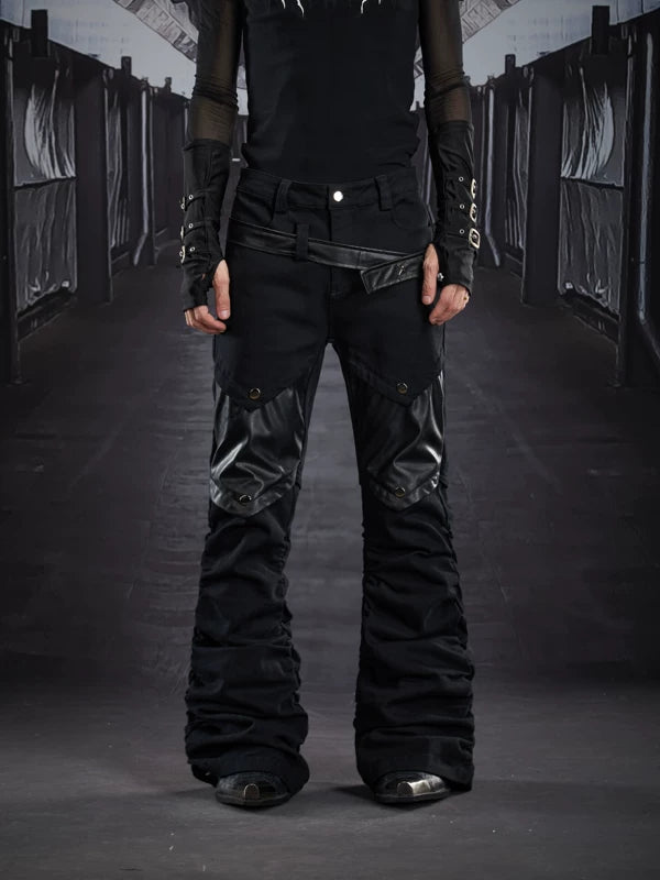 Metal Patchwork Layered Flared Pants 2
