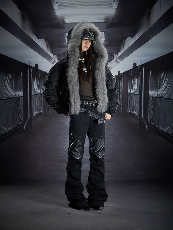 Metal Patchwork Layered Flared Pants 4