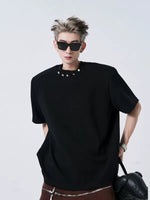 Metallic Studded Padded Shoulder T-Shirt 1
