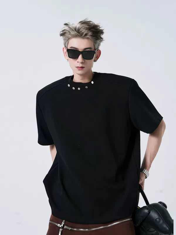 Metallic Studded Padded Shoulder T-Shirt 1